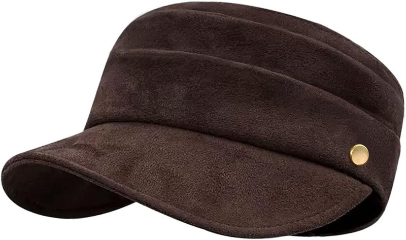 huablo Women's Suede Flat Top Newsboy Cap - Soft Brim & Hook - and - Loop Adjustment - Fall Winter Cabbie Paperboy Hats - Image 1
